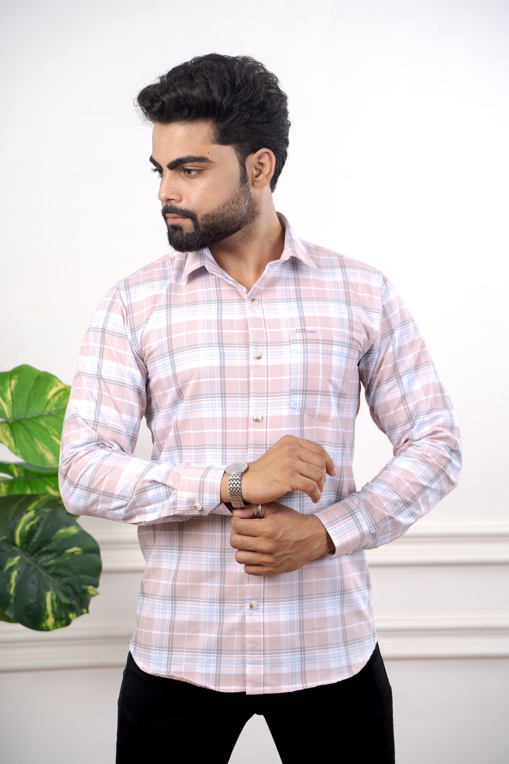Men Box Check Slim Fit Cotton Casual Shirt - Image 2