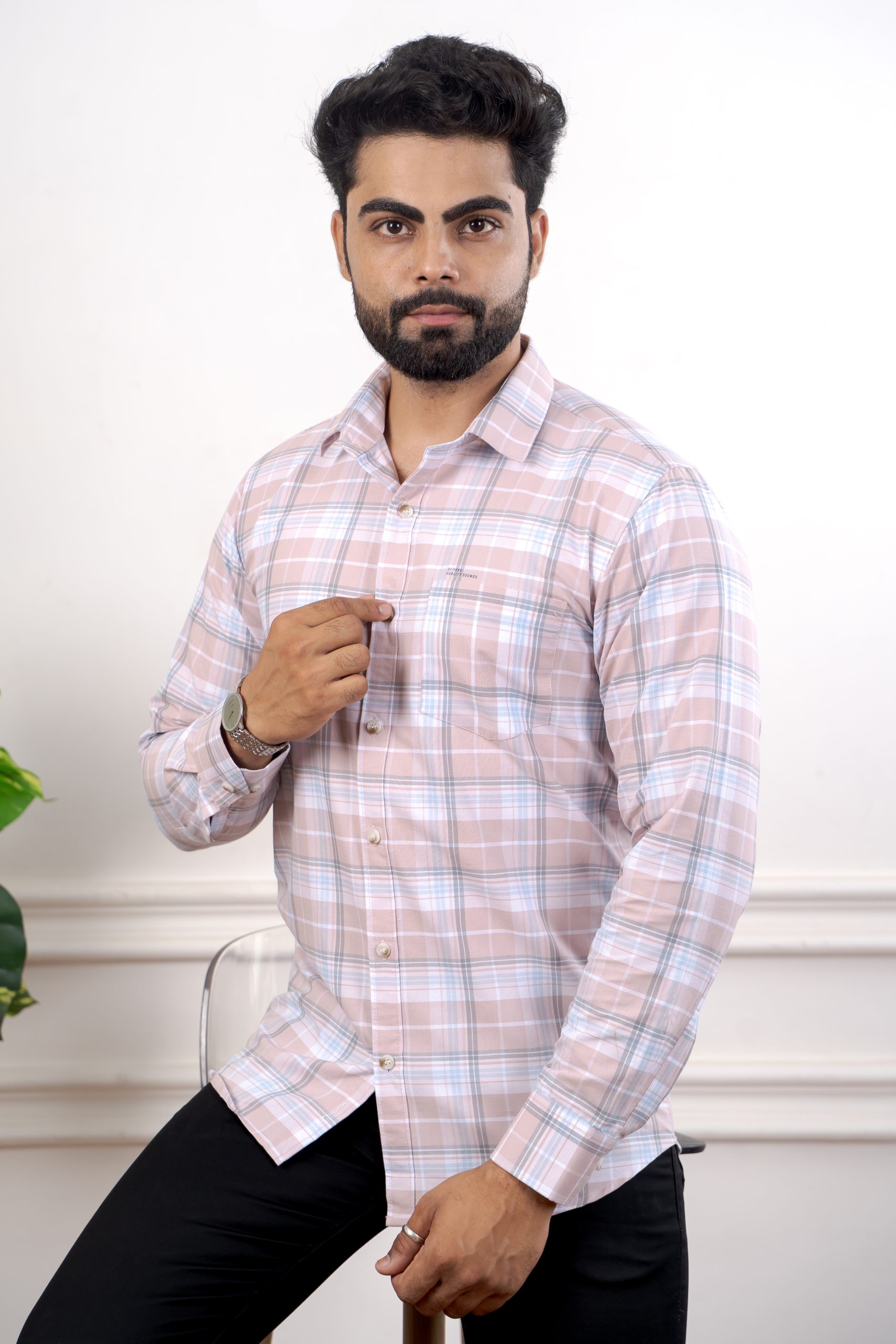 Men Box Check Slim Fit Cotton Casual Shirt