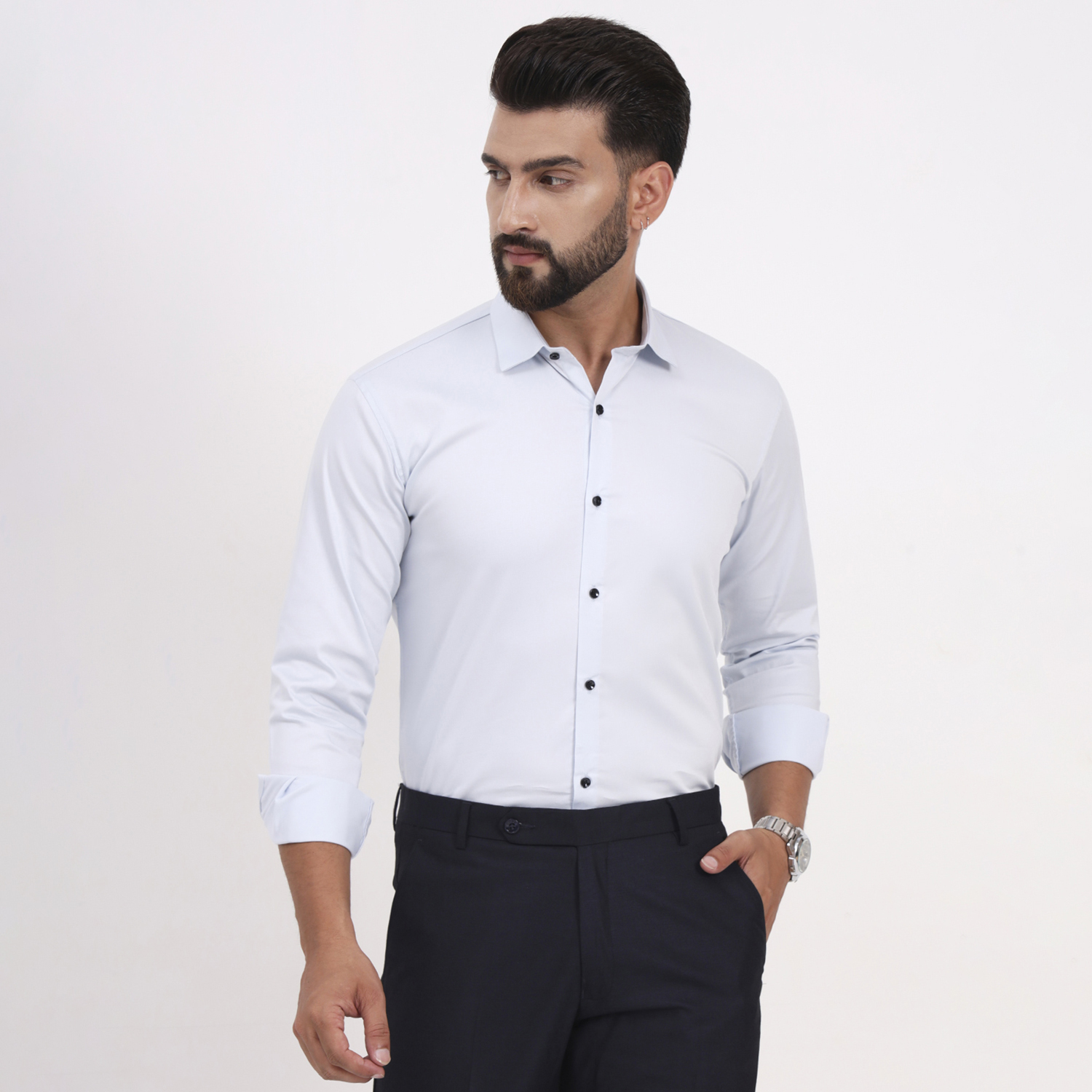 Men's Solid Full Sleeves White Shirt - Image 7