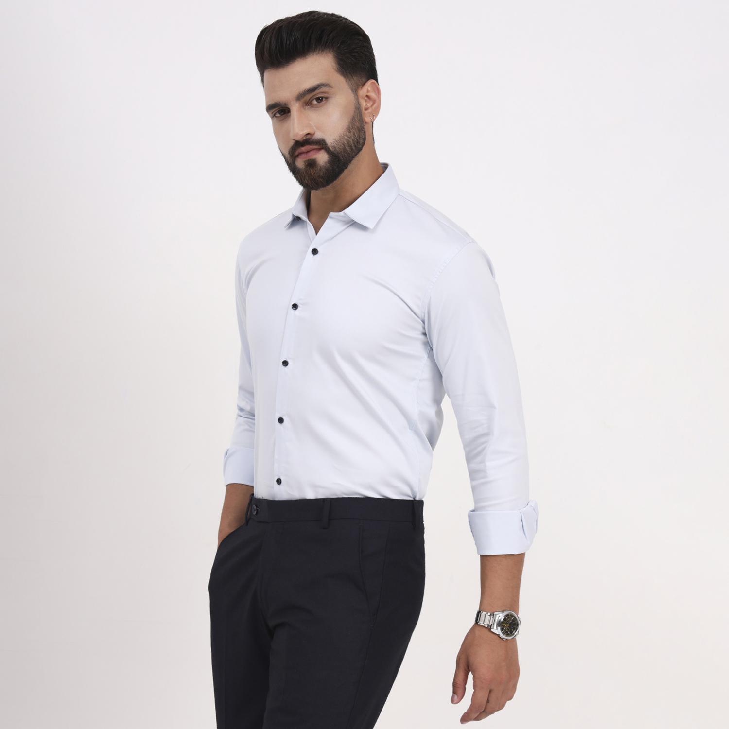 Men's Solid Full Sleeves White Shirt - Image 6