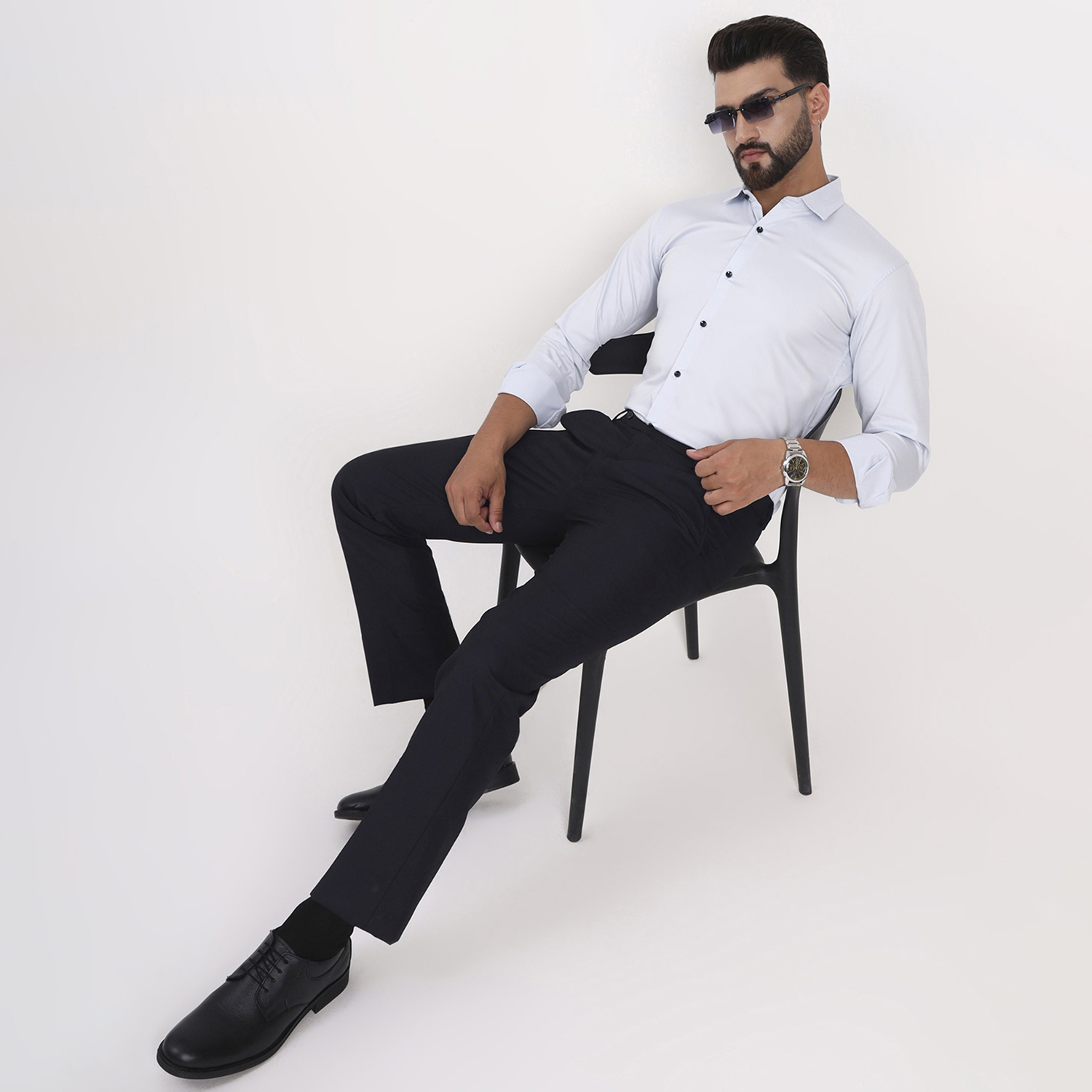 Men's Solid Full Sleeves White Shirt - Image 4