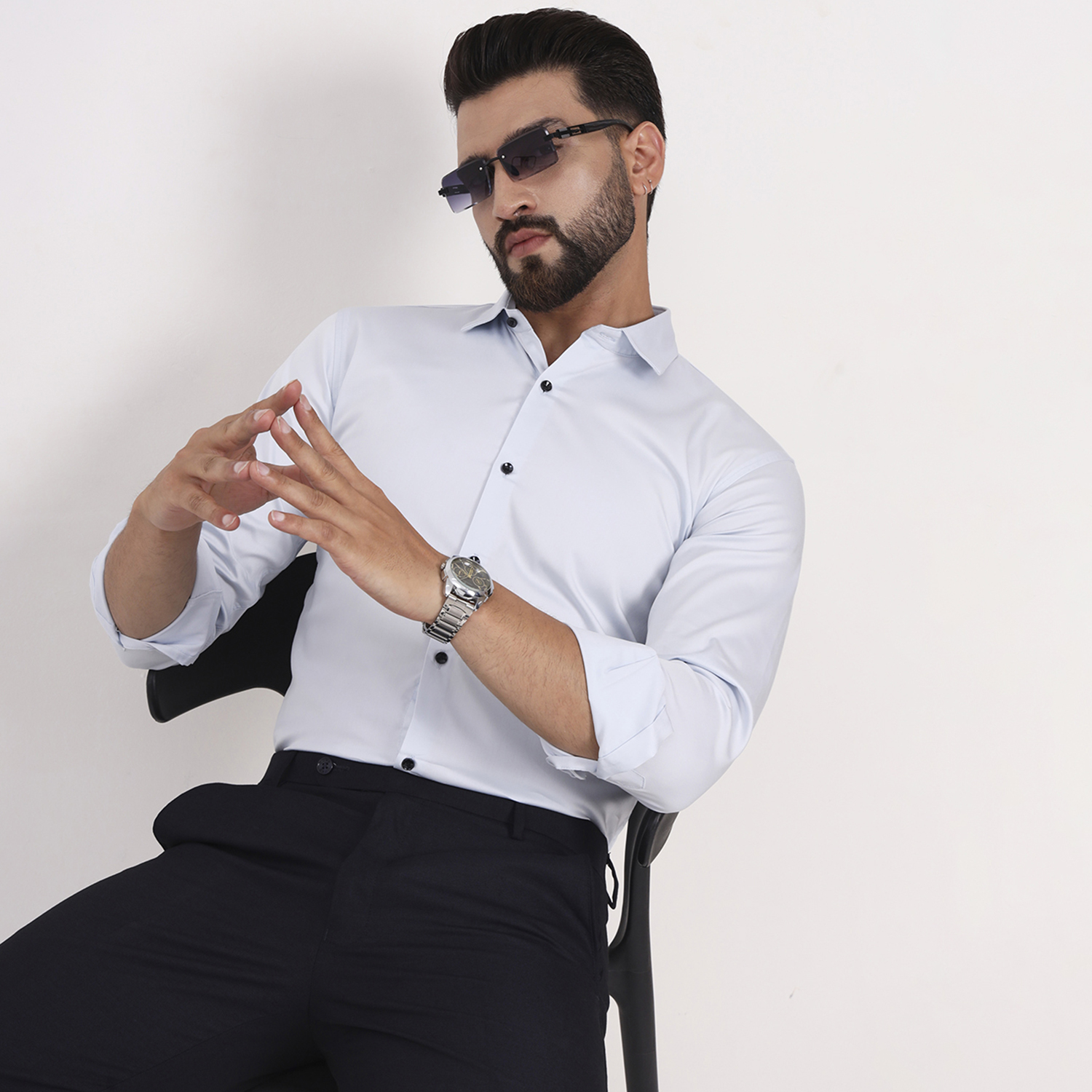 Men's Solid Full Sleeves White Shirt - Image 3