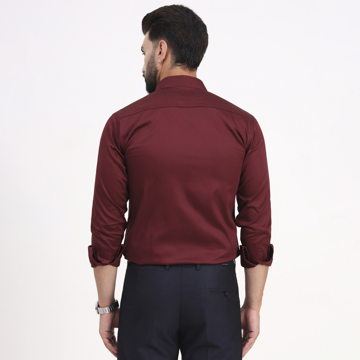 Men's Solid Full Sleeves Wine Color Shirt - Image 8