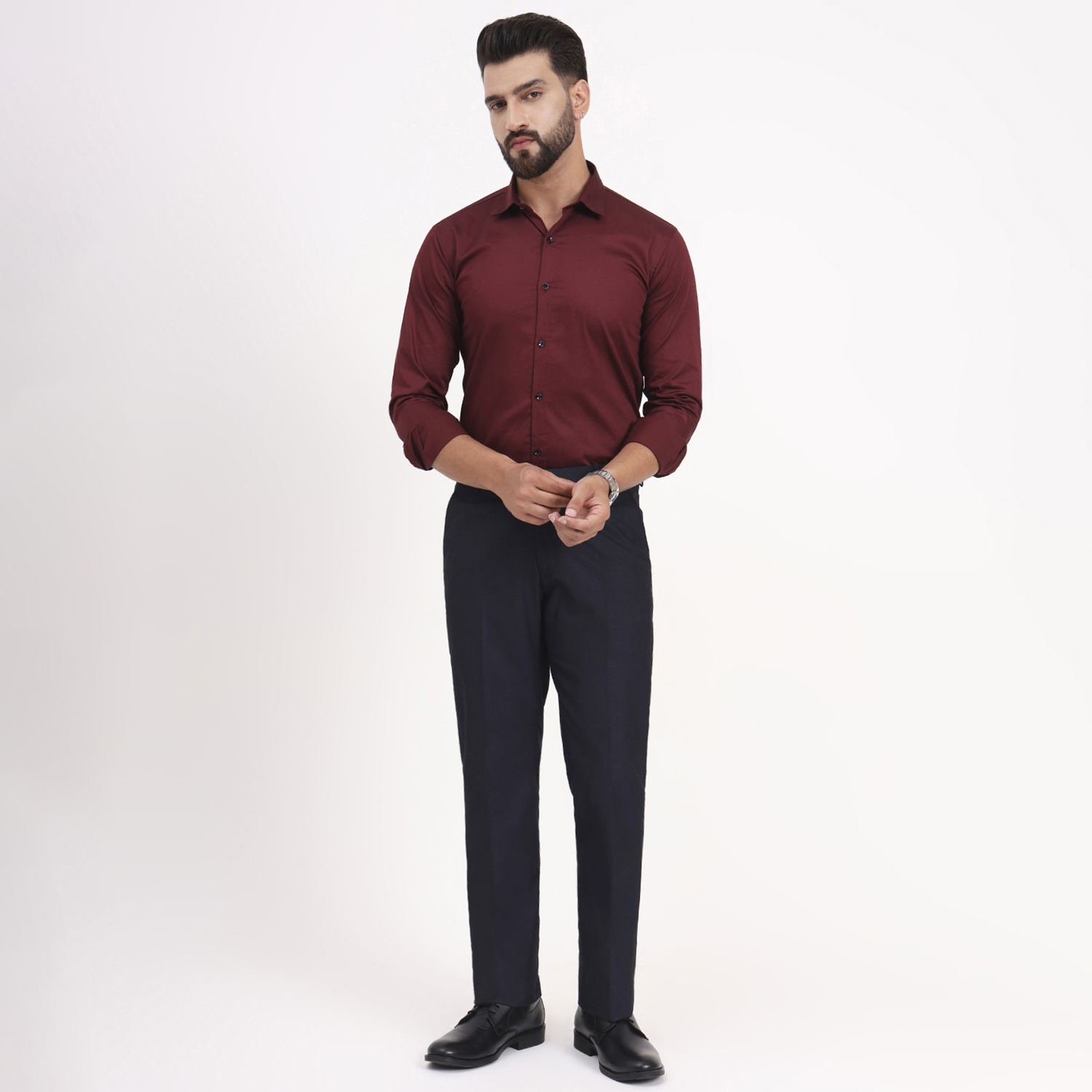 Men's Solid Full Sleeves Wine Color Shirt - Image 7