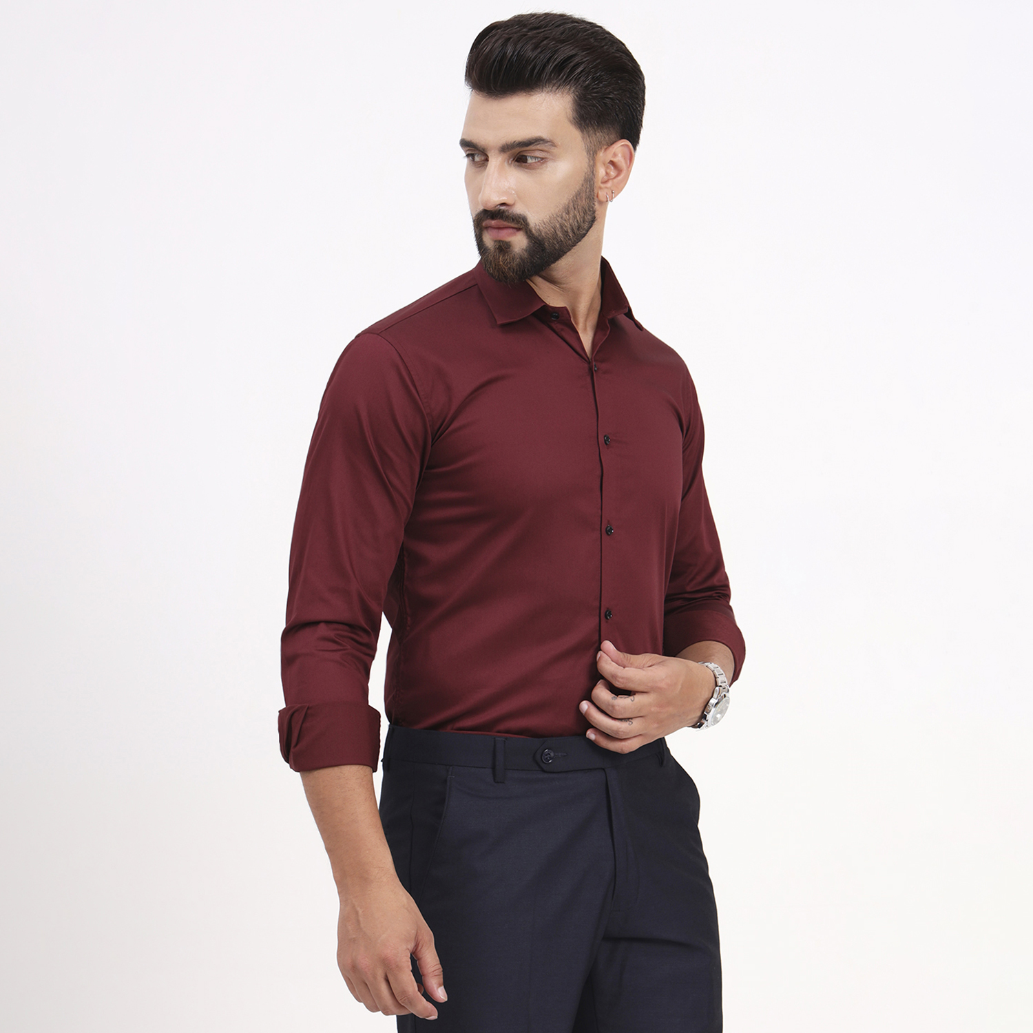 Men's Solid Full Sleeves Wine Color Shirt