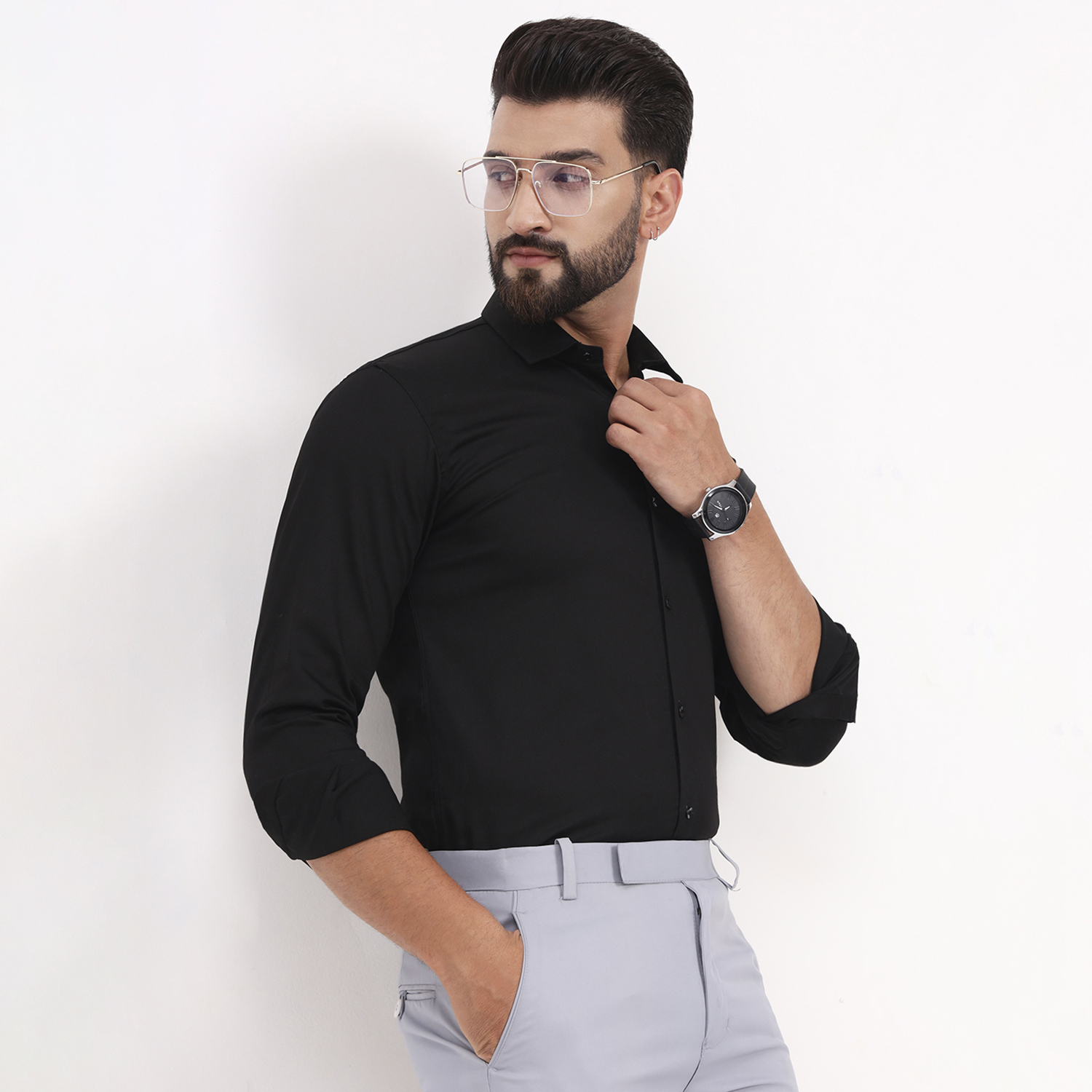 Men's Black Regular Fit Formal Shirt - Image 3