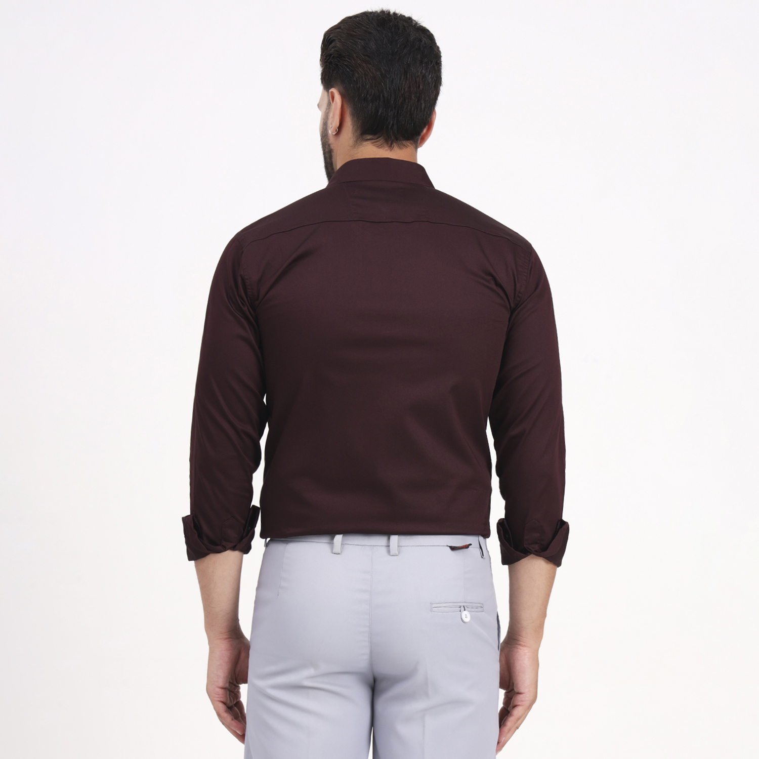 Men’s Solid Full Sleeves Dark Maroon Shirt - Image 8
