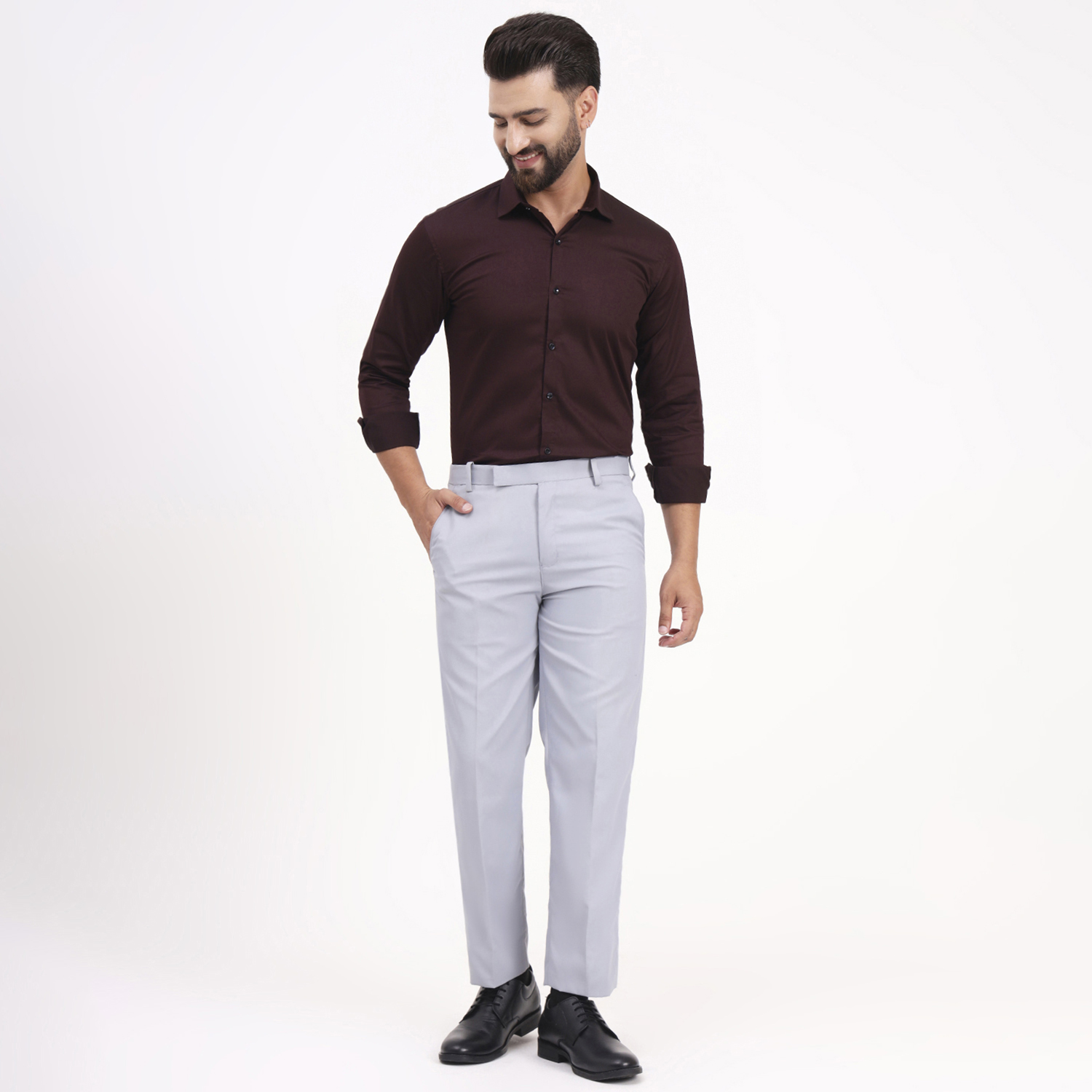 Men’s Solid Full Sleeves Dark Maroon Shirt - Image 7