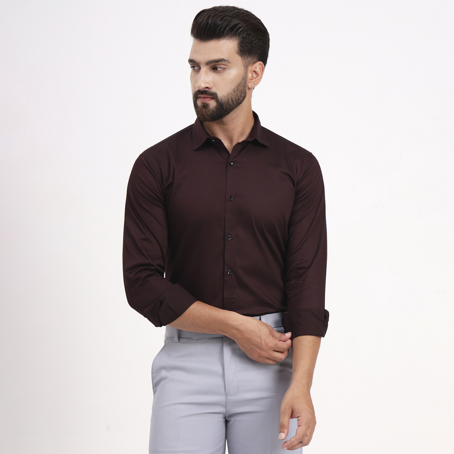 Men’s Solid Full Sleeves Dark Maroon Shirt
