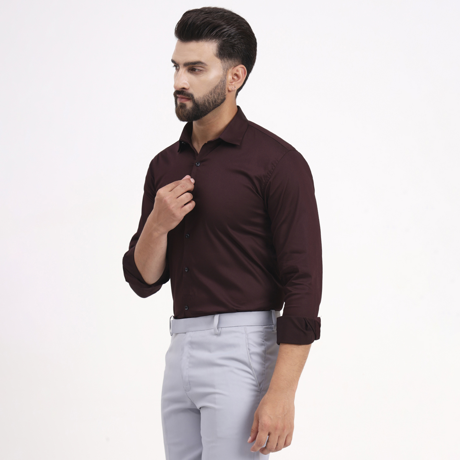 Men’s Solid Full Sleeves Dark Maroon Shirt - Image 6