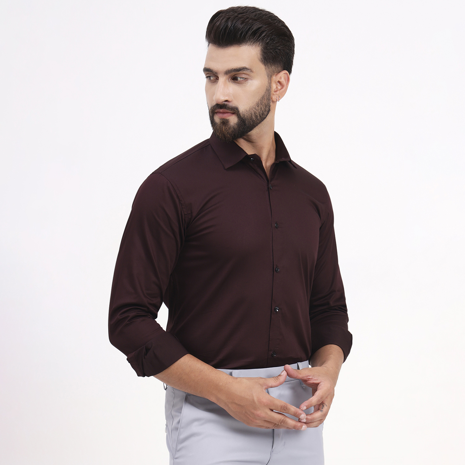 Men’s Solid Full Sleeves Dark Maroon Shirt - Image 5