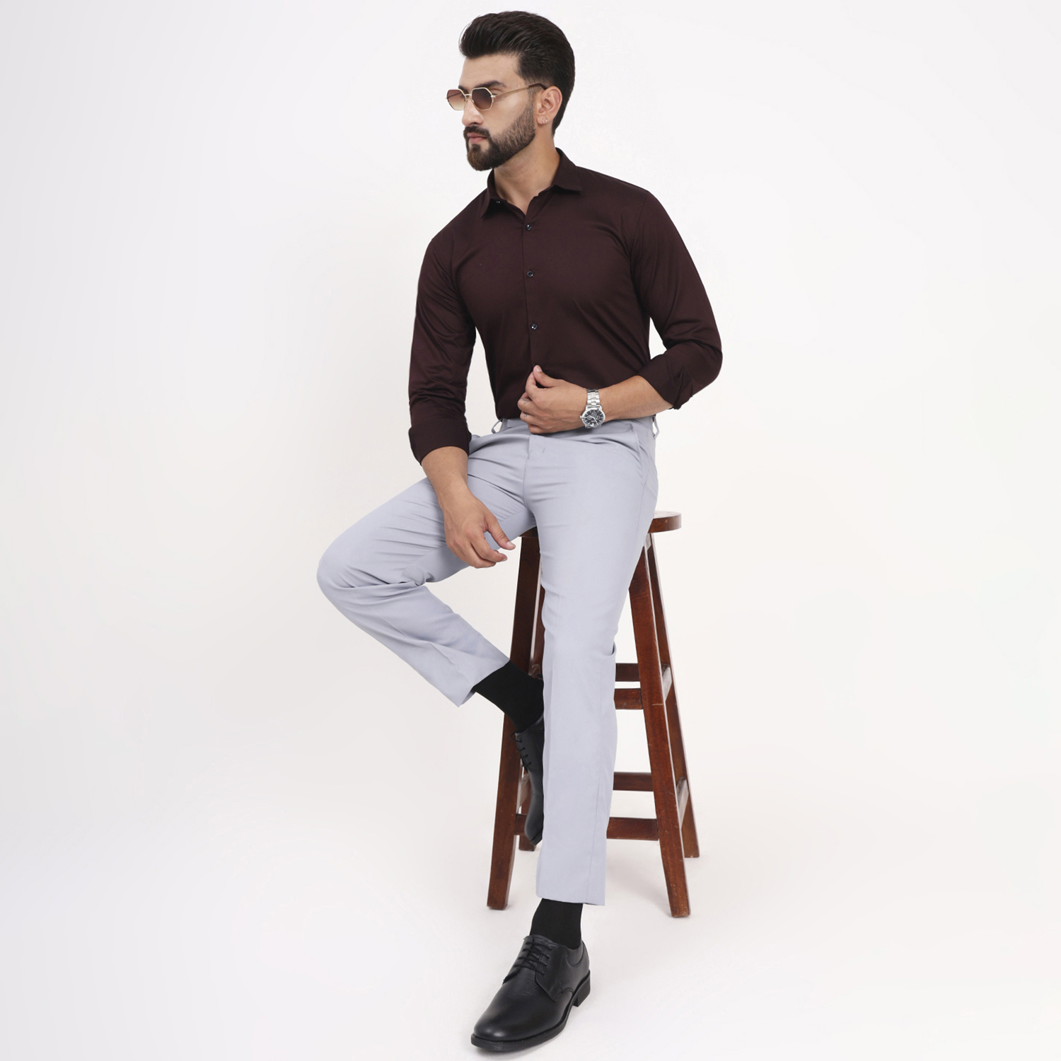 Men’s Solid Full Sleeves Dark Maroon Shirt - Image 3