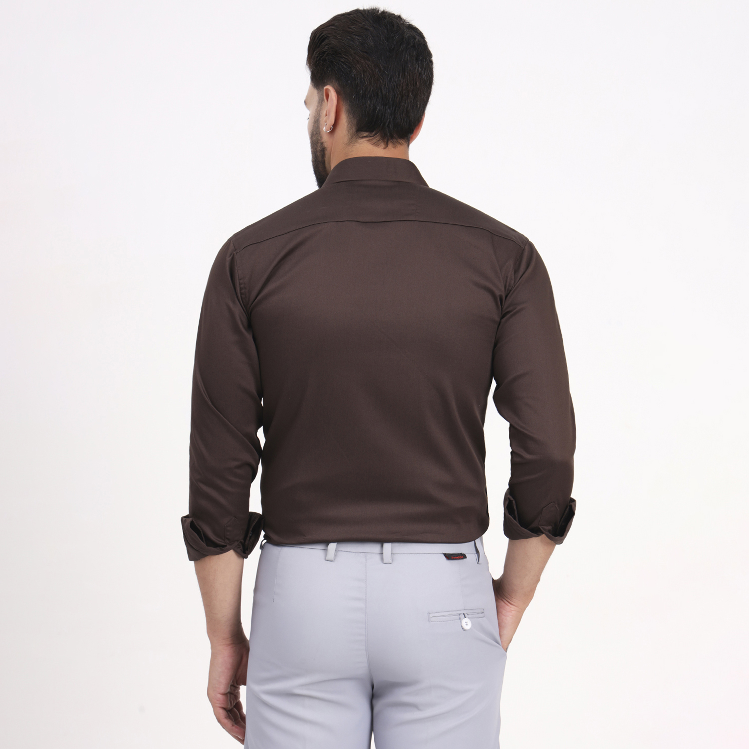 Men’s Chocolate Brown Plain Full Sleeve Shirt - Image 8