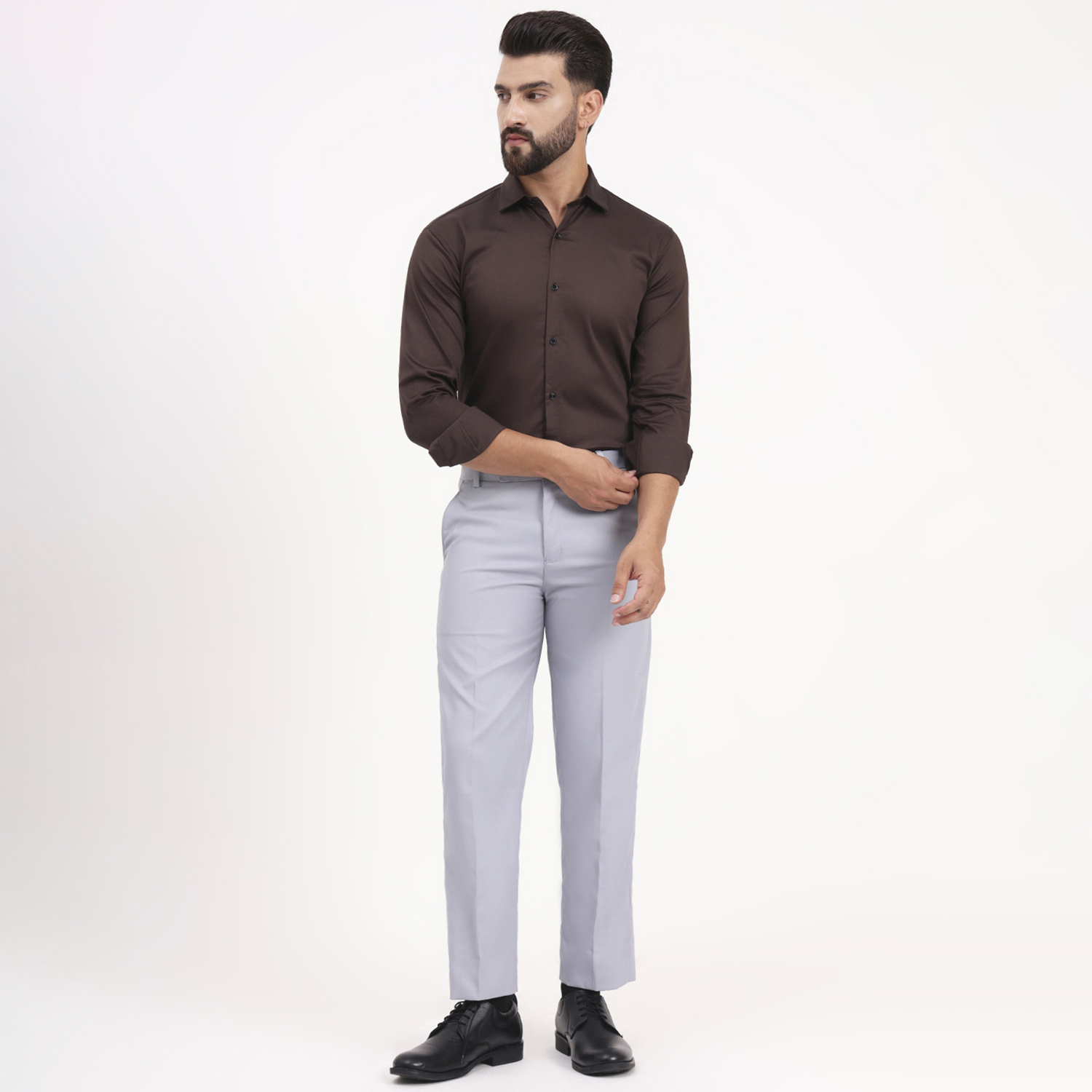 Men’s Chocolate Brown Plain Full Sleeve Shirt - Image 7