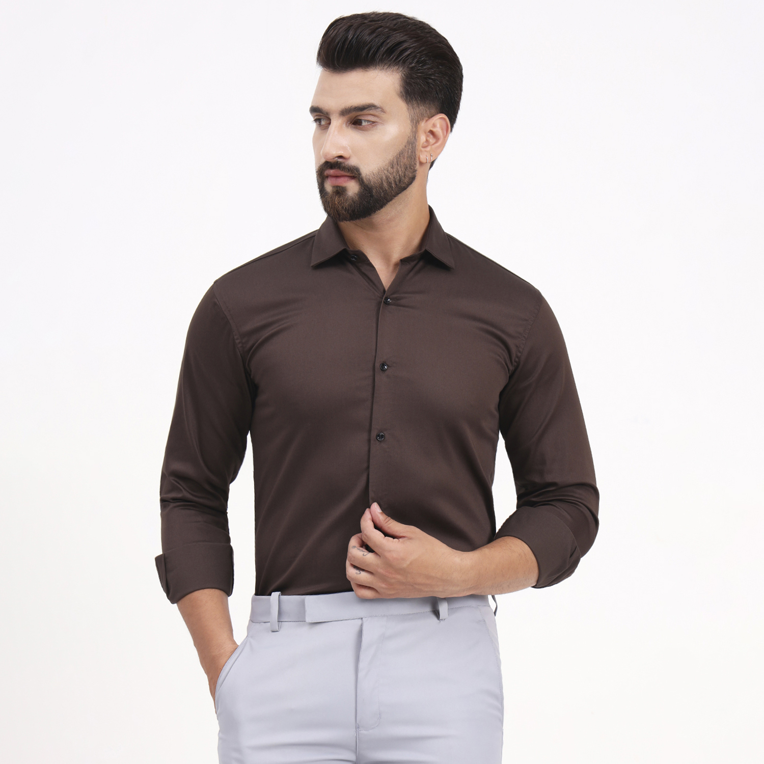 Men’s Chocolate Brown Plain Full Sleeve Shirt