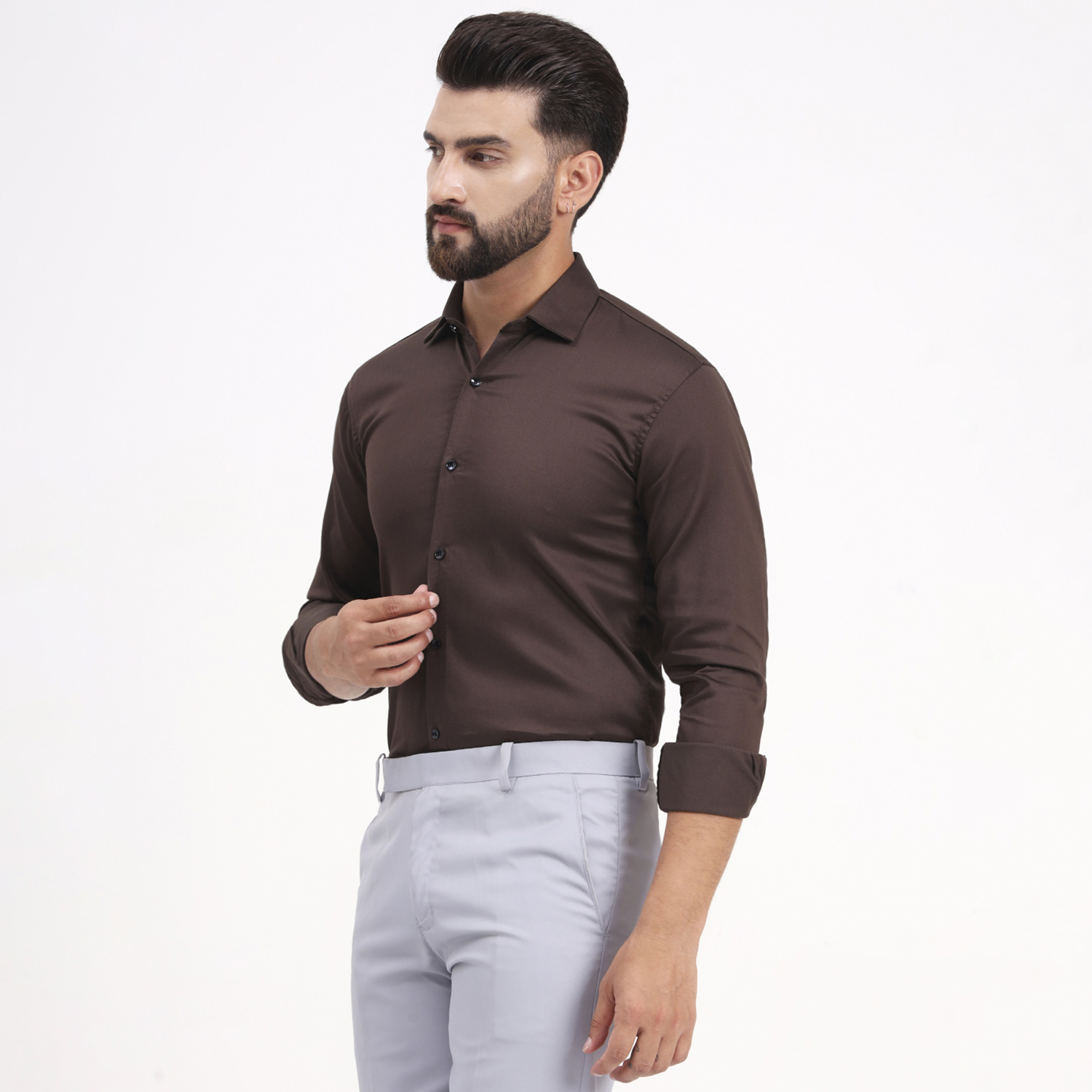 Men’s Chocolate Brown Plain Full Sleeve Shirt - Image 6