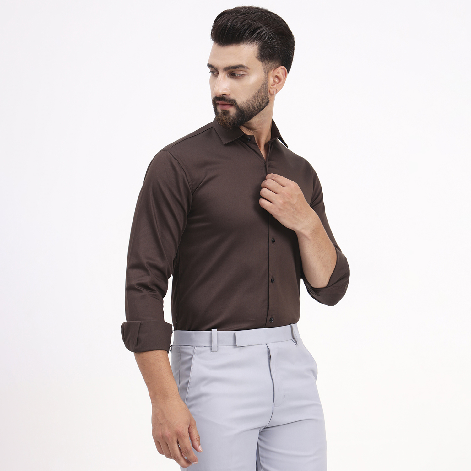 Men’s Chocolate Brown Plain Full Sleeve Shirt - Image 5