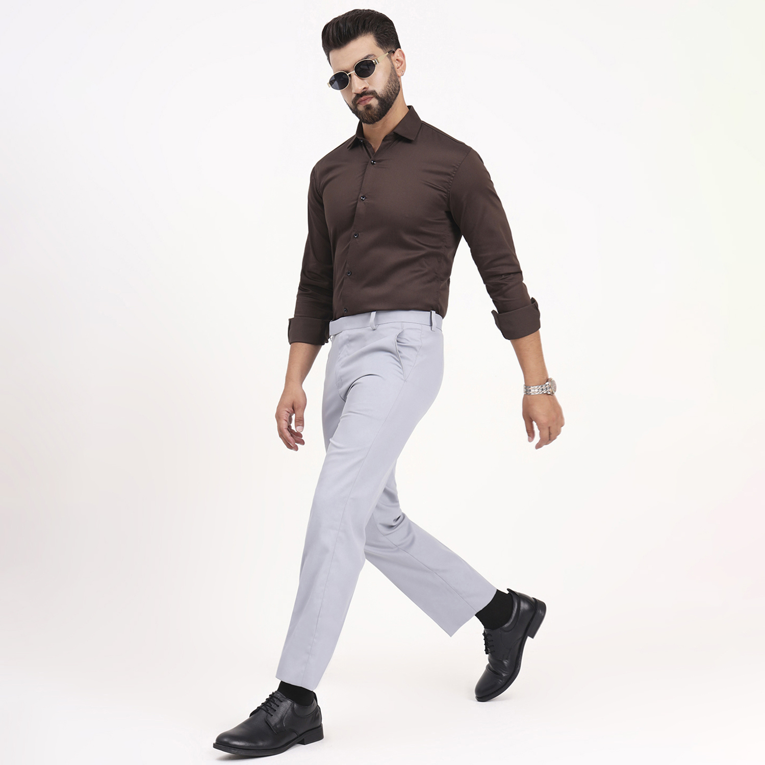 Men’s Chocolate Brown Plain Full Sleeve Shirt - Image 3