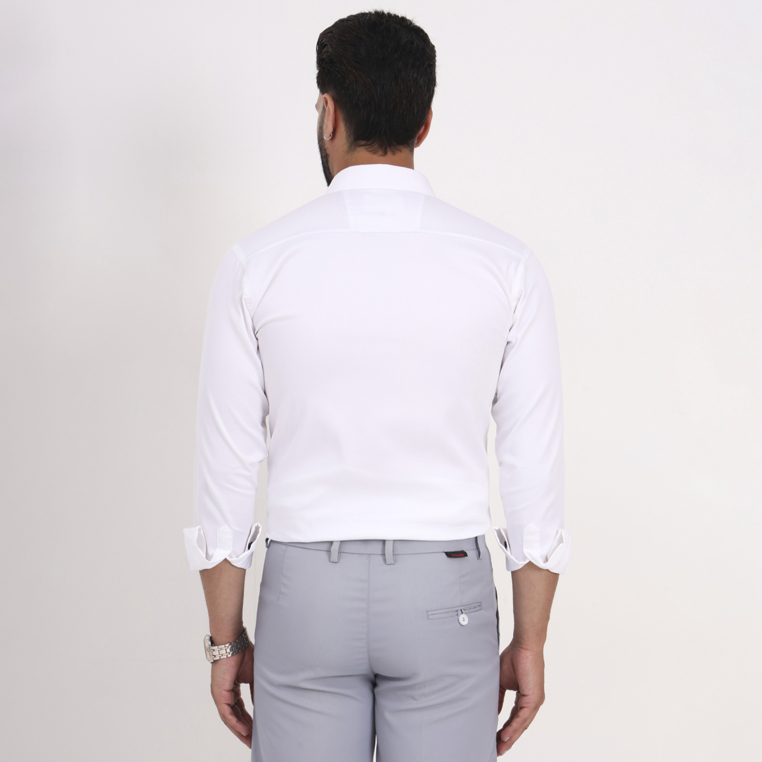 Men's White Satin Casual Solid Regular Fit Full Sleeves Shirt with Spread Collar - Image 8