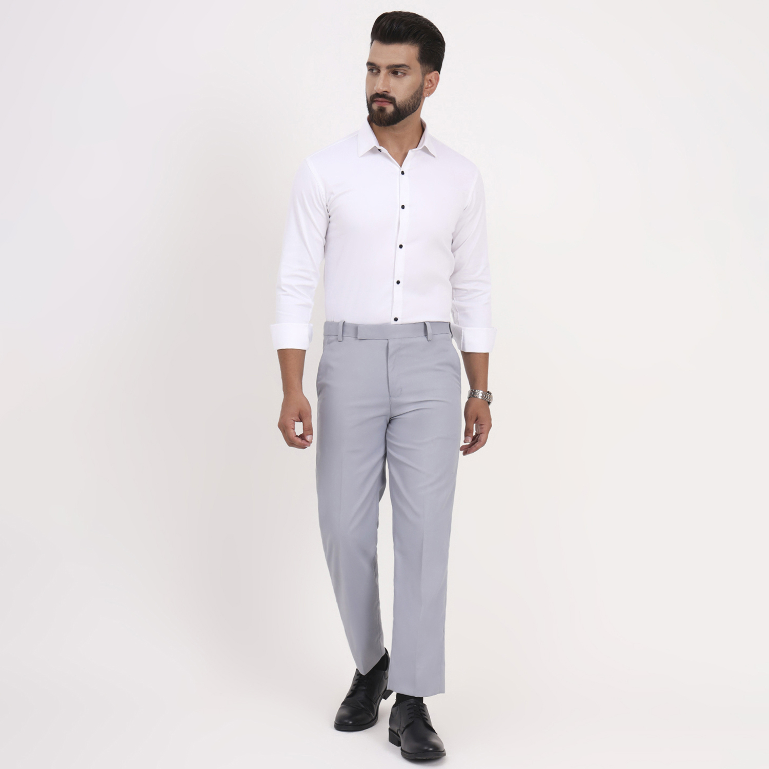 Men's White Satin Casual Solid Regular Fit Full Sleeves Shirt with Spread Collar - Image 7