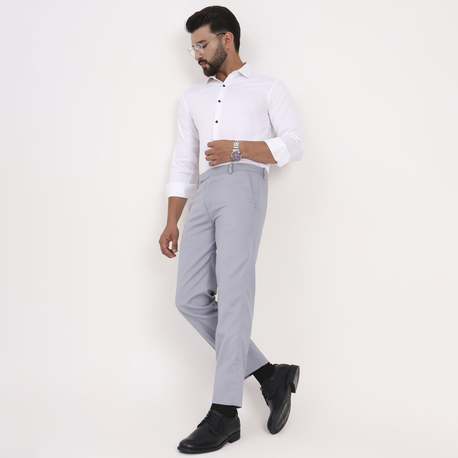 Men's White Satin Casual Solid Regular Fit Full Sleeves Shirt with Spread Collar - Image 3