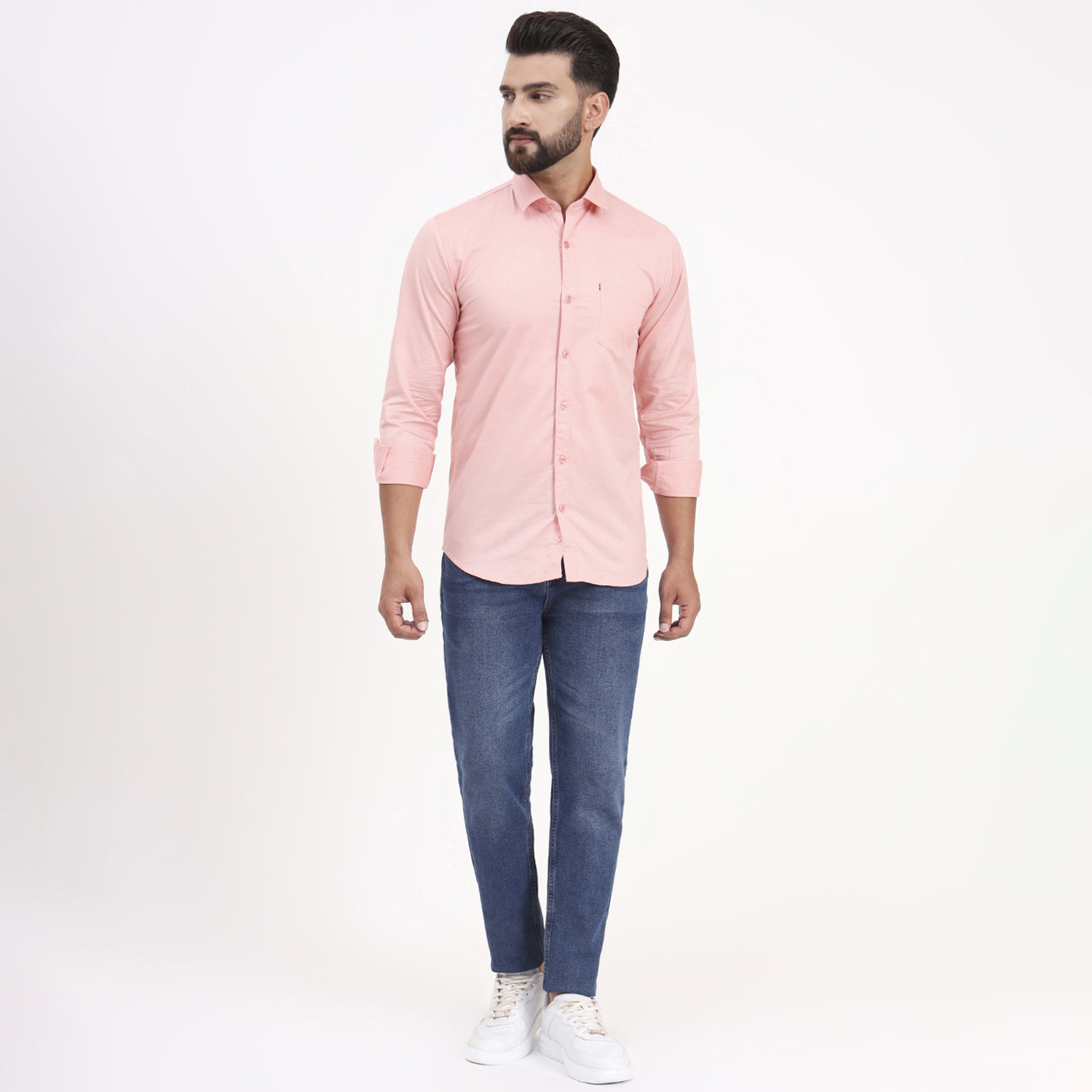 Men's Pink Satin Casual Solid Regular Fit Full Sleeves Shirt with Spread Collar - Image 7