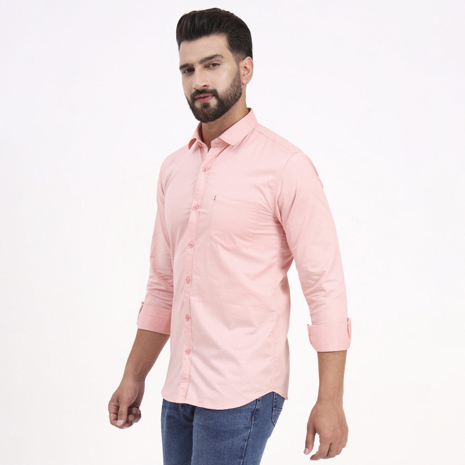 Men's Pink Satin Casual Solid Regular Fit Full Sleeves Shirt with Spread Collar - Image 5