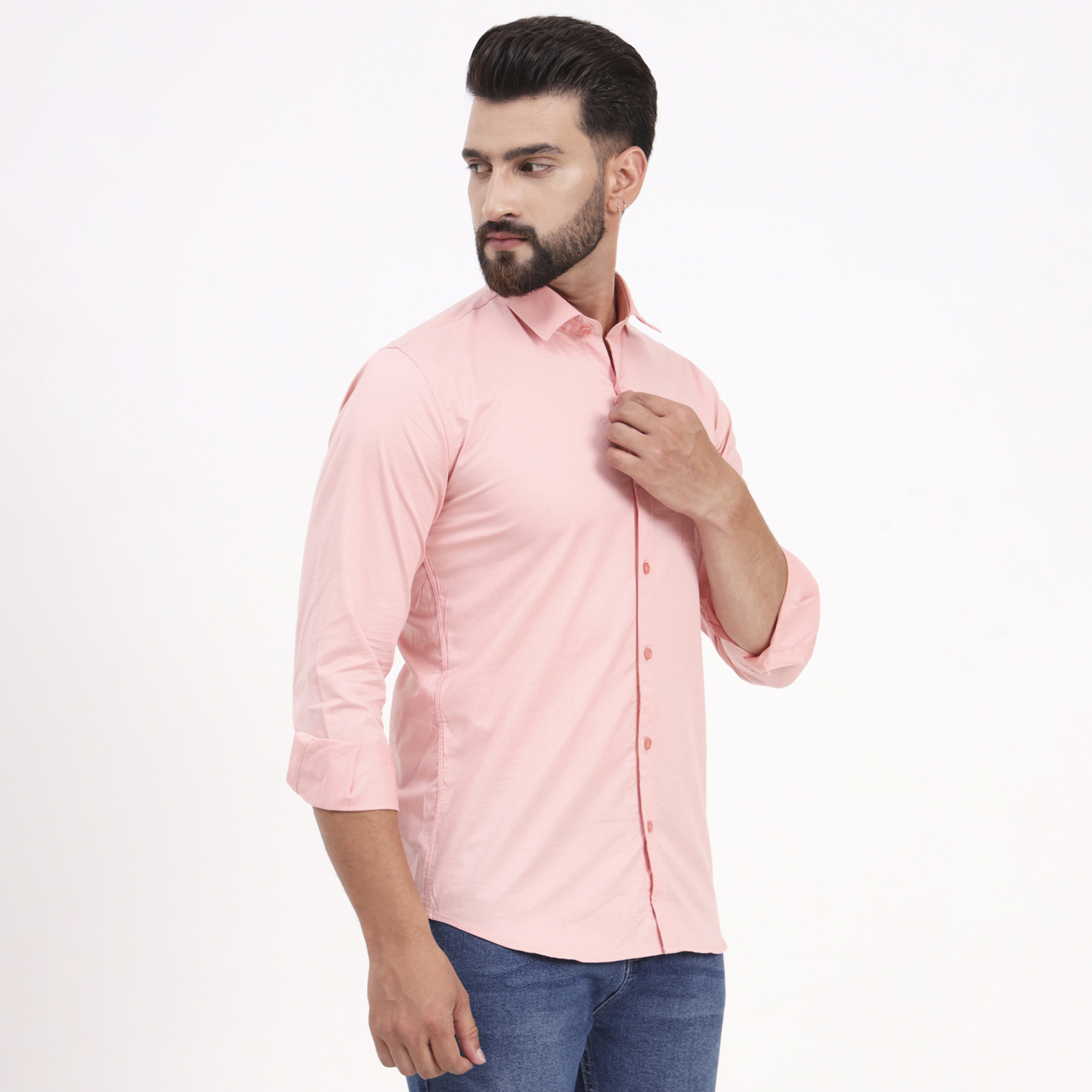 Men's Pink Satin Casual Solid Regular Fit Full Sleeves Shirt with Spread Collar - Image 4