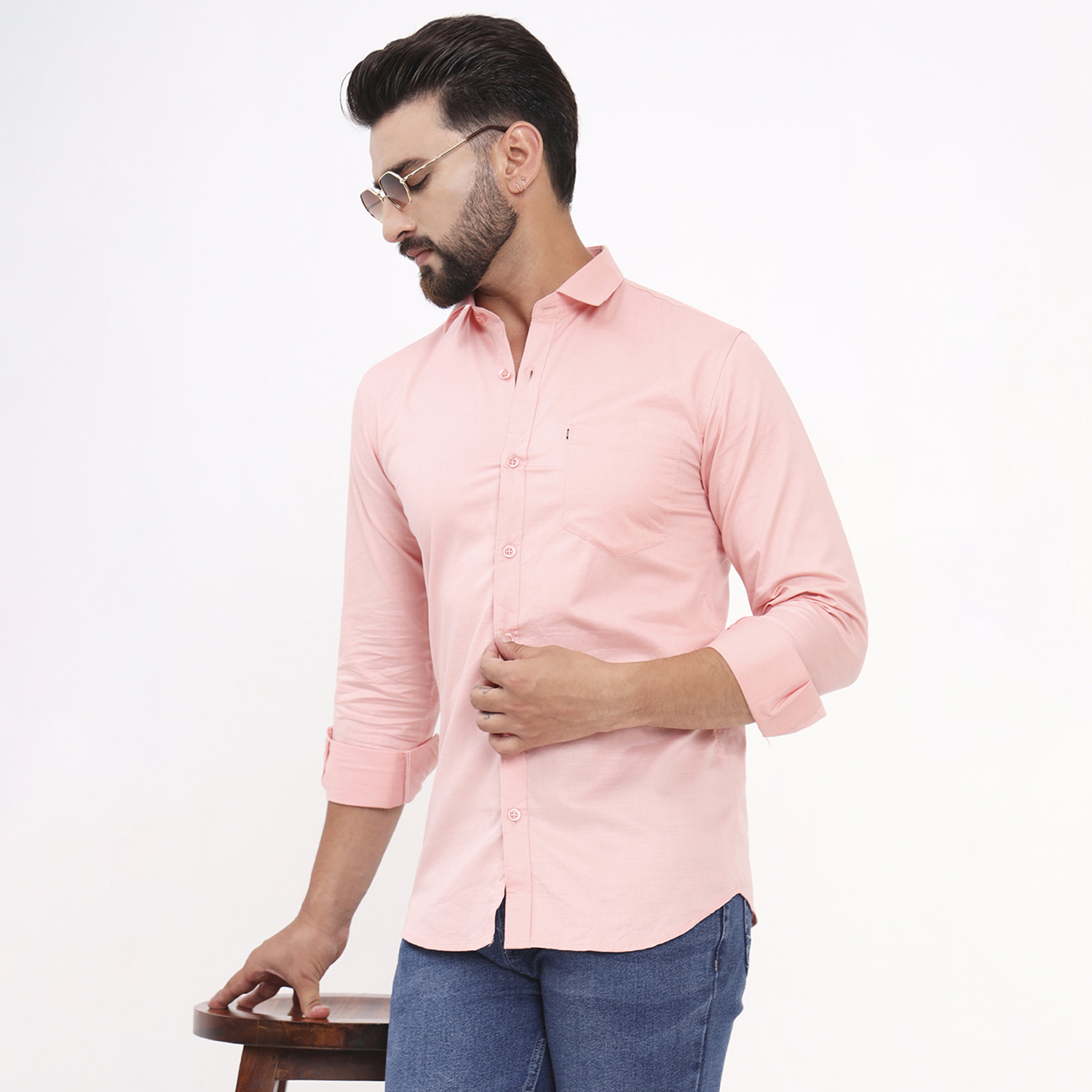Men's Pink Satin Casual Solid Regular Fit Full Sleeves Shirt with Spread Collar
