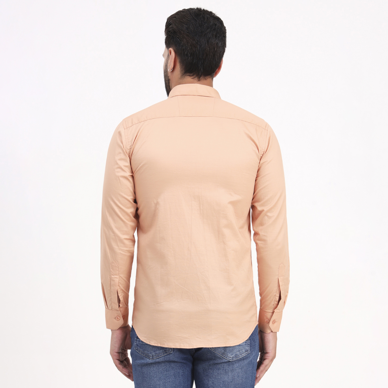 Men's Peach Satin Casual Solid Regular Fit Full Sleeves Shirt with Spread Collar - Image 8