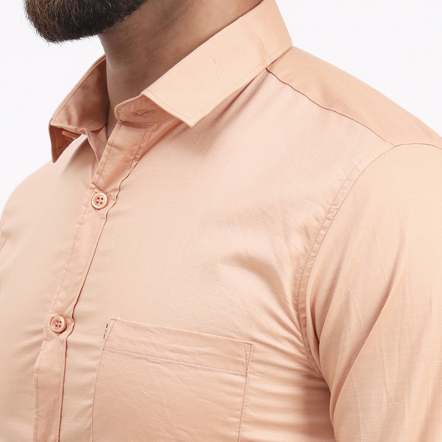Men's Peach Satin Casual Solid Regular Fit Full Sleeves Shirt with Spread Collar - Image 3
