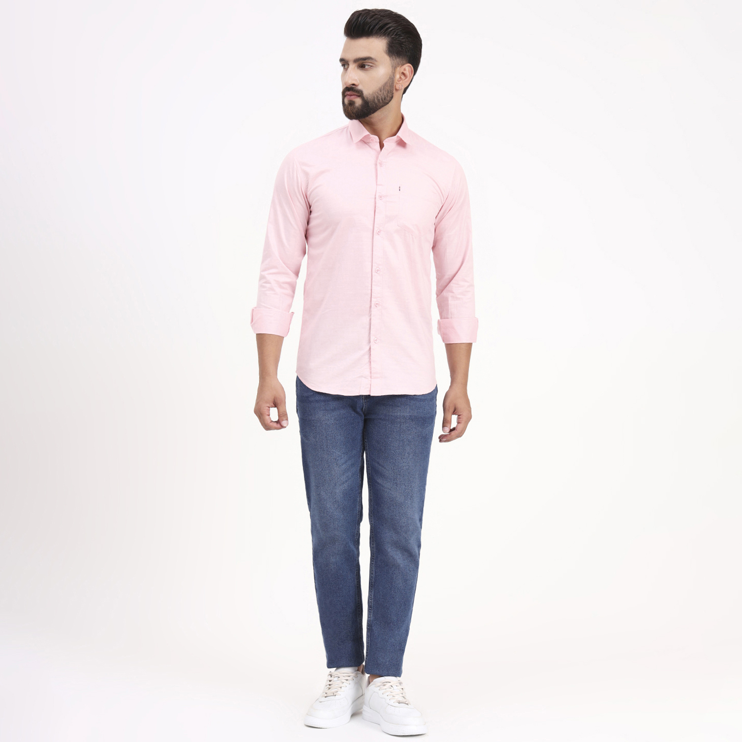 Men's Pastel Pink Satin Casual Solid Regular Fit Full Sleeves Shirt with Spread Collar - Image 8