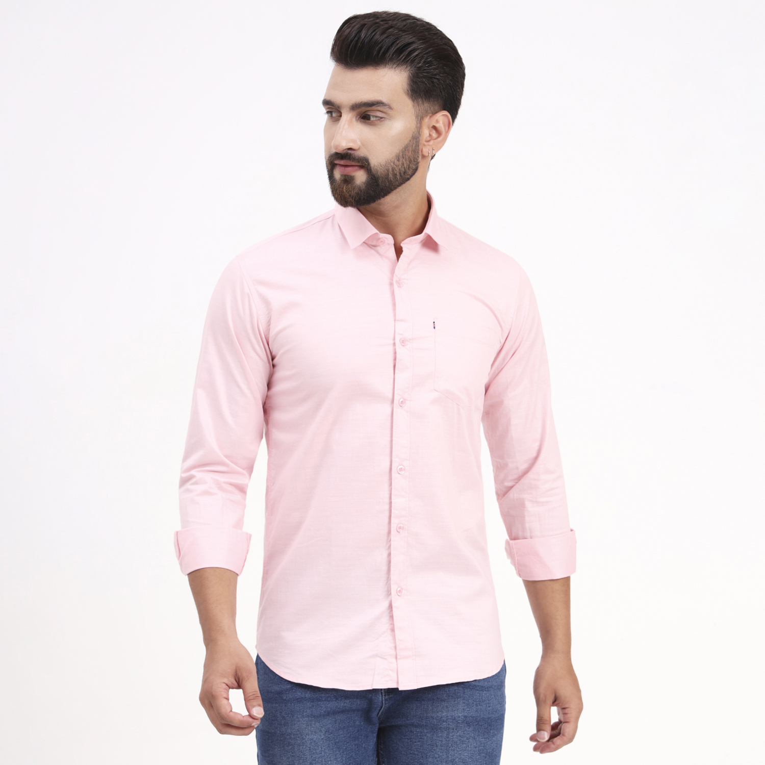 Men's Pastel Pink Satin Casual Solid Regular Fit Full Sleeves Shirt with Spread Collar - Image 7