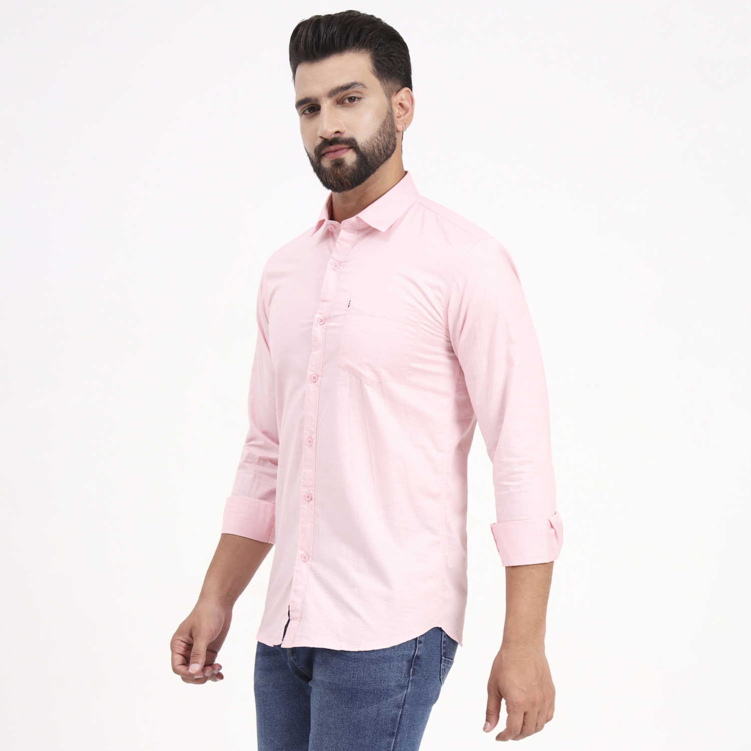 Men's Pastel Pink Satin Casual Solid Regular Fit Full Sleeves Shirt with Spread Collar - Image 6