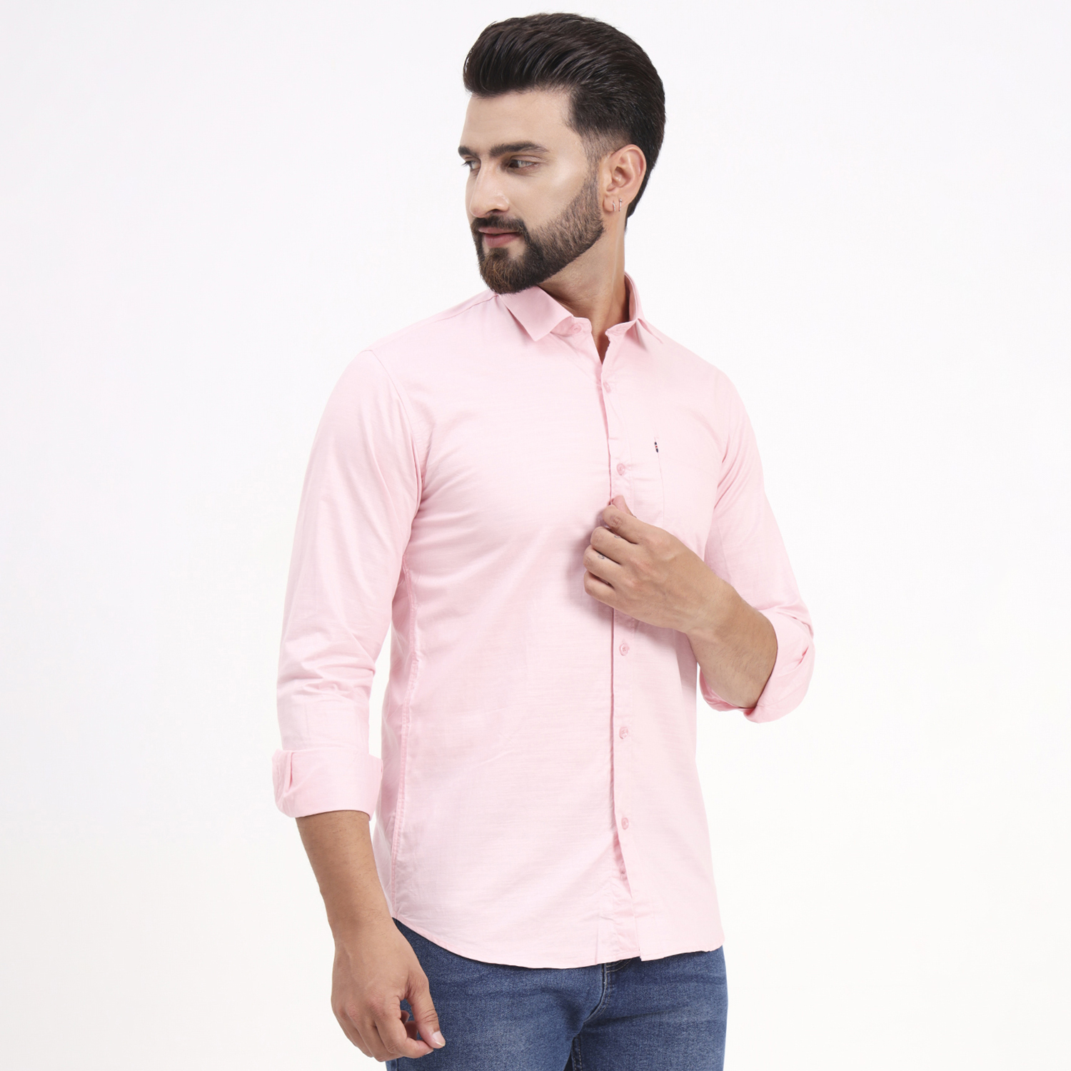 Men's Pastel Pink Satin Casual Solid Regular Fit Full Sleeves Shirt with Spread Collar