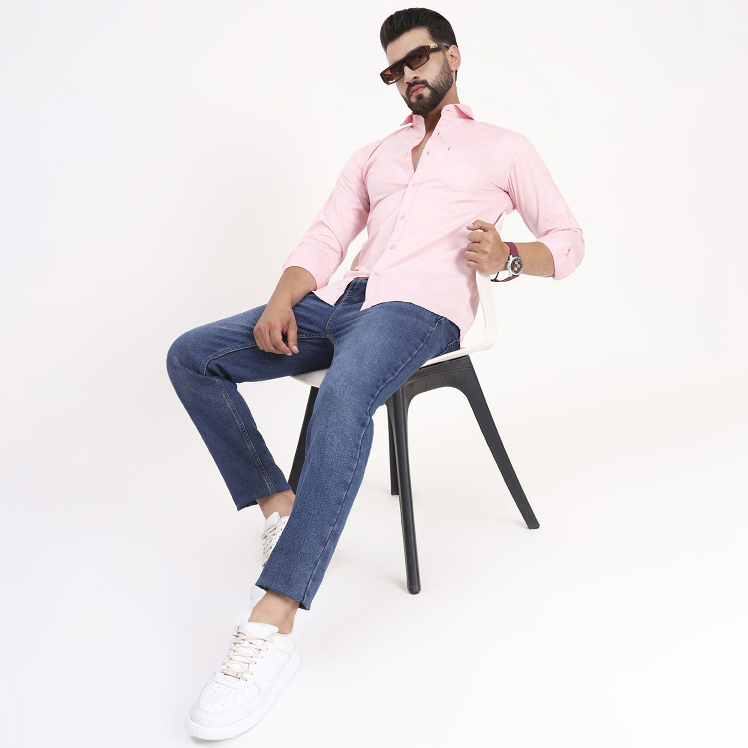Men's Pastel Pink Satin Casual Solid Regular Fit Full Sleeves Shirt with Spread Collar - Image 4