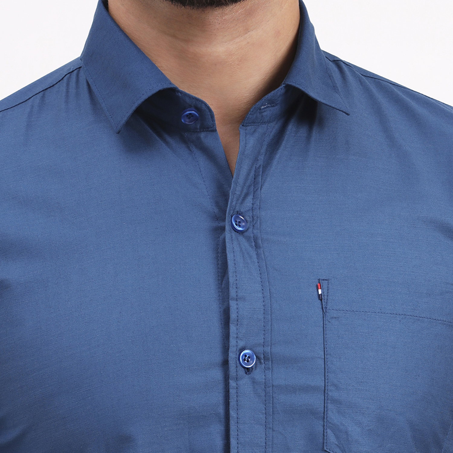 Men's Light Navy Blue Satin Casual Solid Regular Fit Full Sleeves Shirt with Spread Collar - Image 3