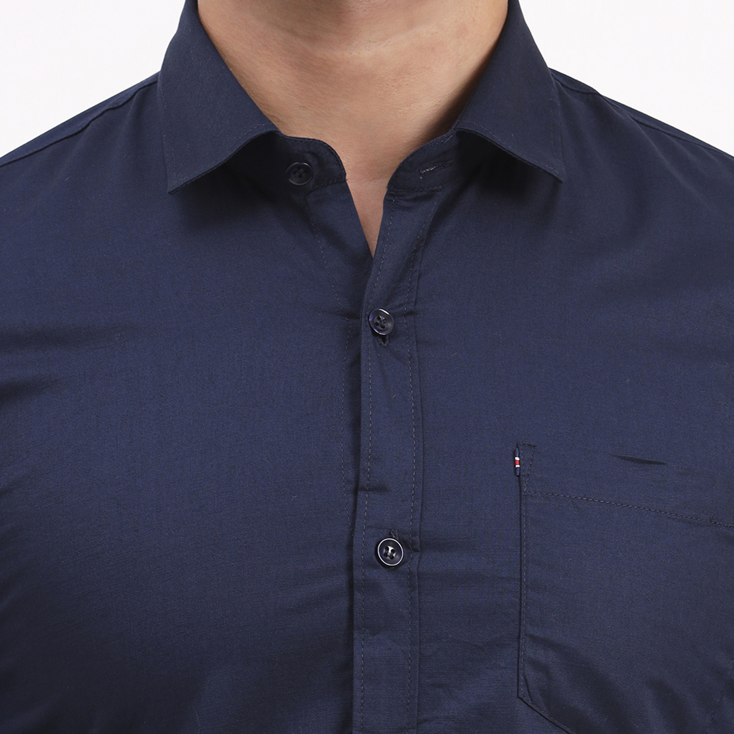 Men's Navy Blue Satin Casual Solid Regular Fit Full Sleeves Shirt with Spread Collar - Image 4