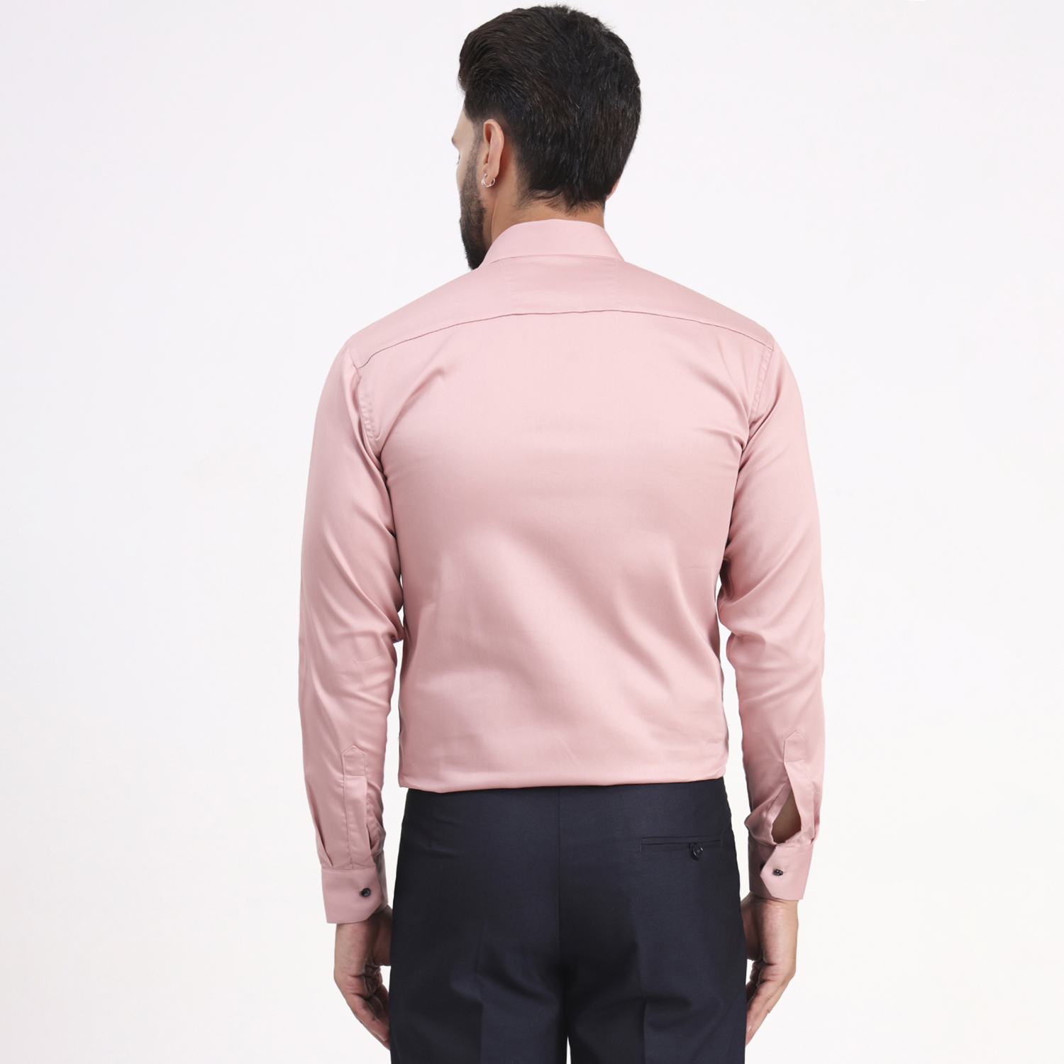 Men's Pale Pink Satin Casual Solid Regular Fit Full Sleeves Shirt with Spread Collar - Image 8