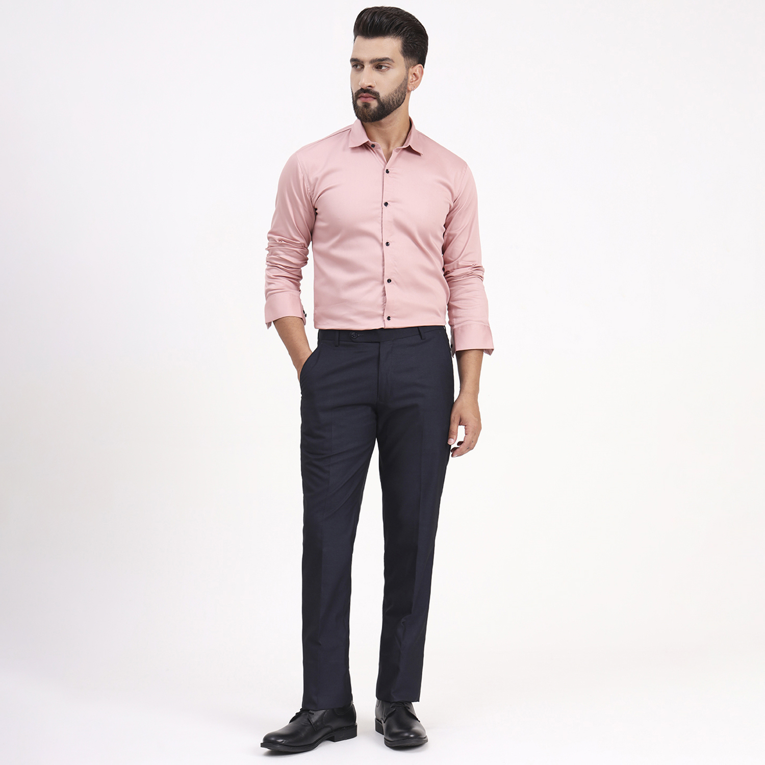 Men's Pale Pink Satin Casual Solid Regular Fit Full Sleeves Shirt with Spread Collar - Image 7