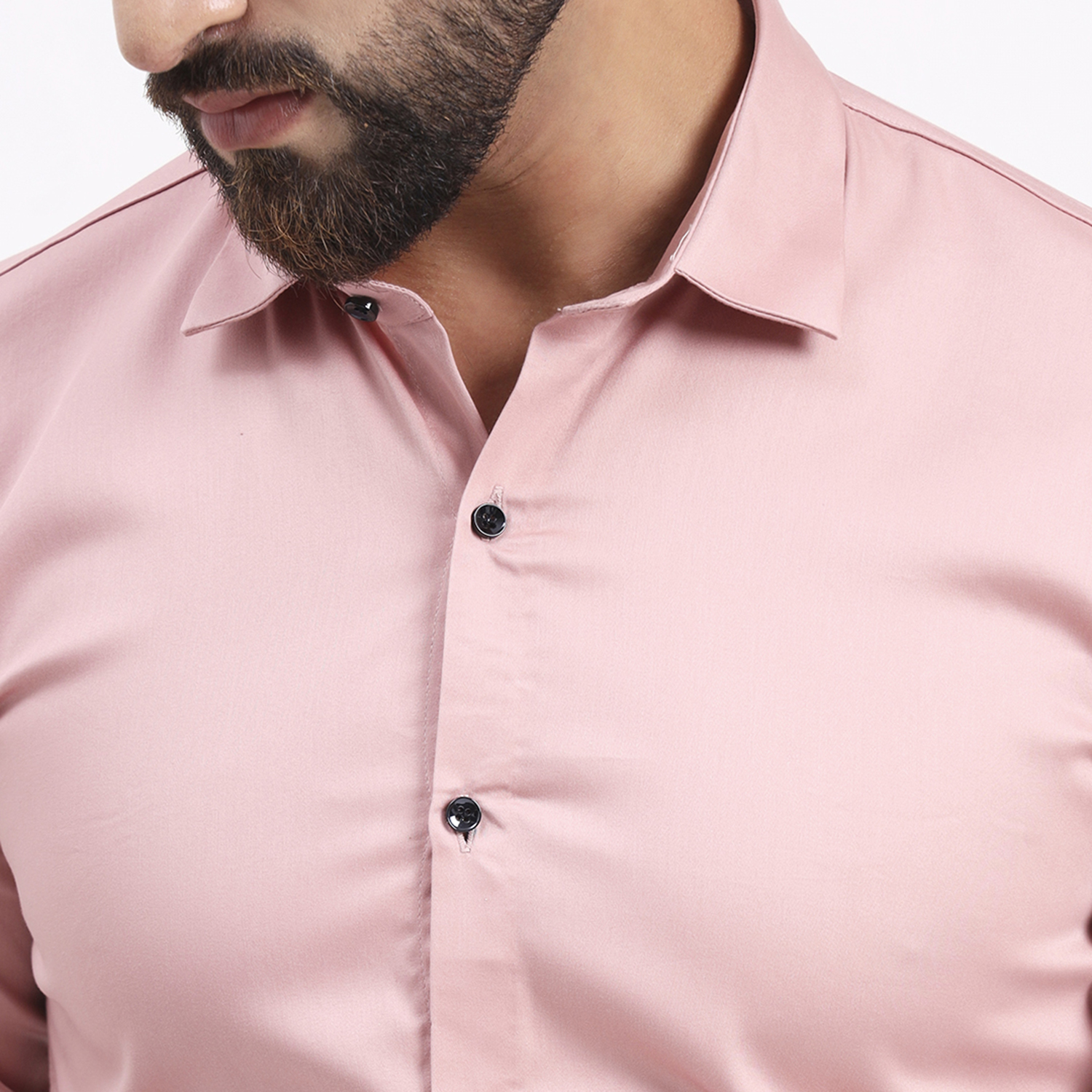 Men's Pale Pink Satin Casual Solid Regular Fit Full Sleeves Shirt with Spread Collar - Image 4