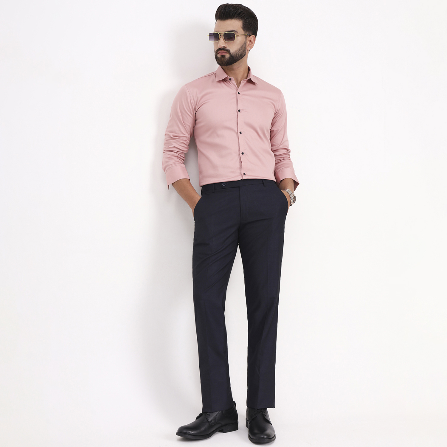 Men's Pale Pink Satin Casual Solid Regular Fit Full Sleeves Shirt with Spread Collar - Image 3