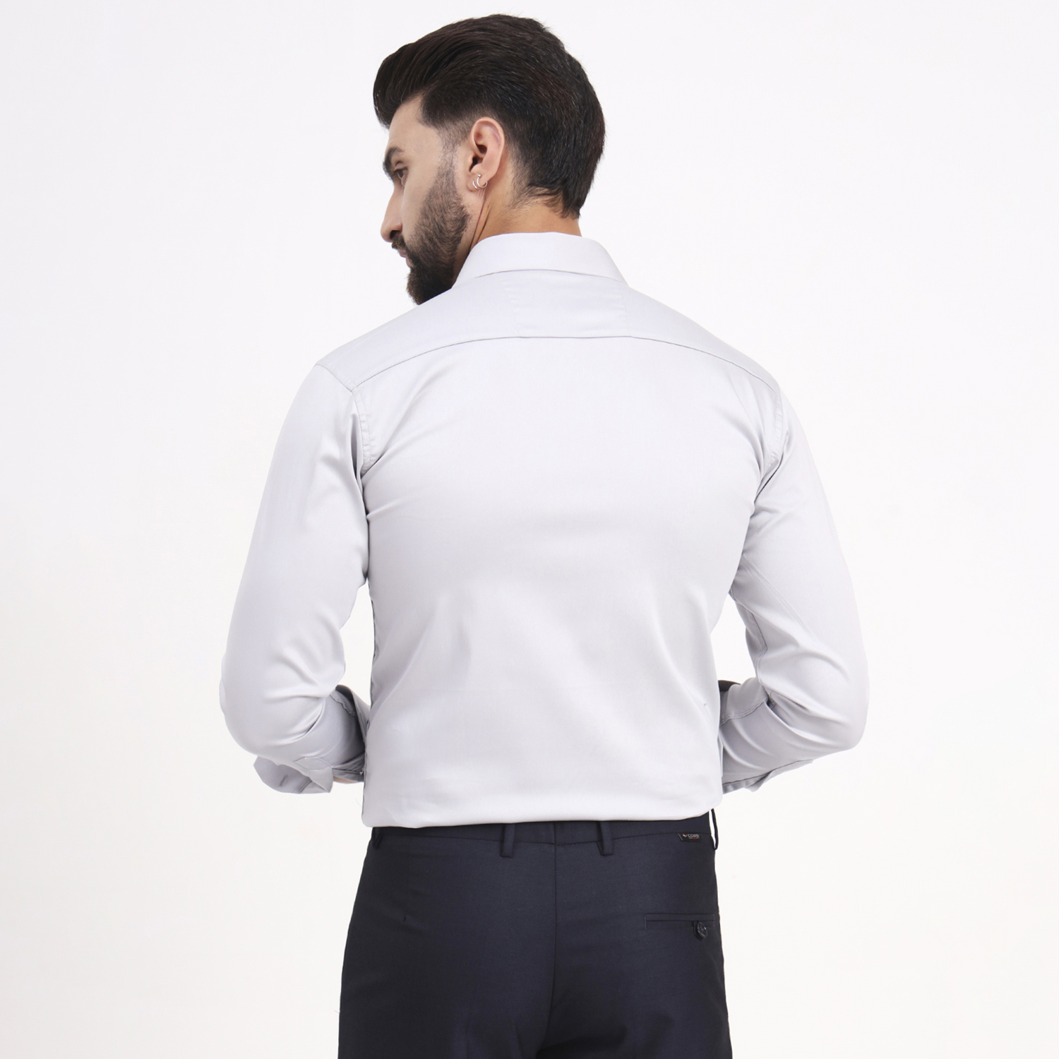 Men's White Smoke Satin Casual Solid Regular Fit Full Sleeves Shirt with Spread Collar - Image 8