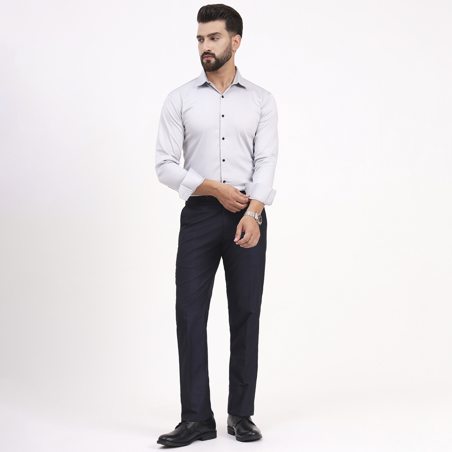 Men's White Smoke Satin Casual Solid Regular Fit Full Sleeves Shirt with Spread Collar - Image 7