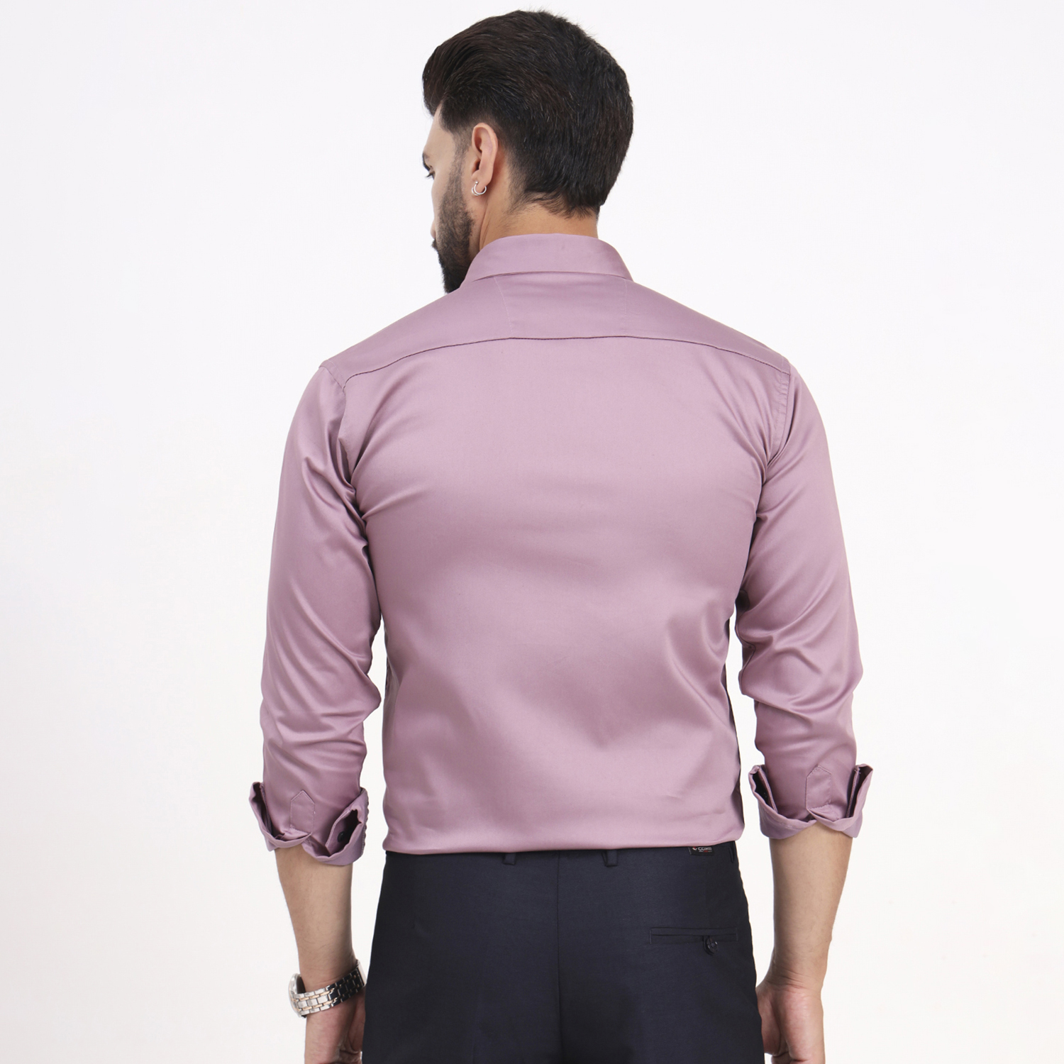 Men's Faded Pink Satin Casual Solid Regular Fit Full Sleeves Shirt with Spread Collar - Image 8