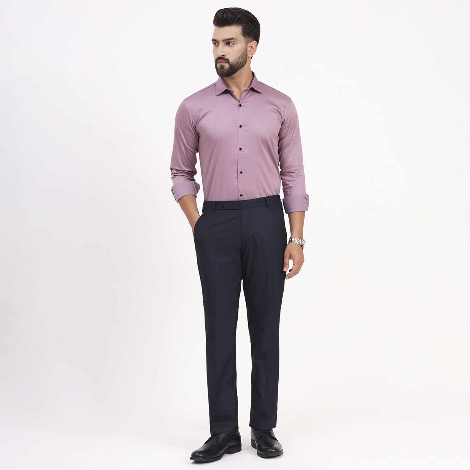 Men's Faded Pink Satin Casual Solid Regular Fit Full Sleeves Shirt with Spread Collar - Image 7
