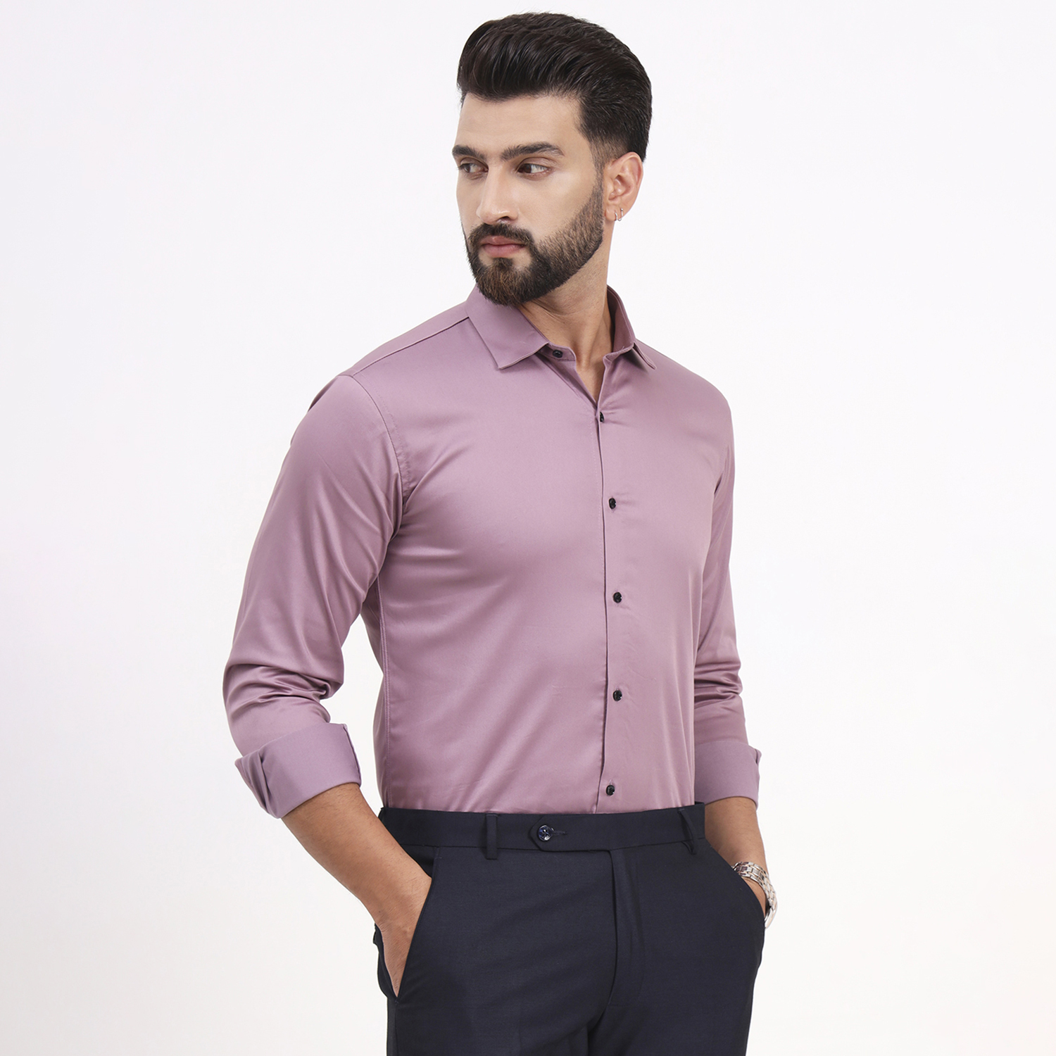 Men's Faded Pink Satin Casual Solid Regular Fit Full Sleeves Shirt with Spread Collar - Image 5
