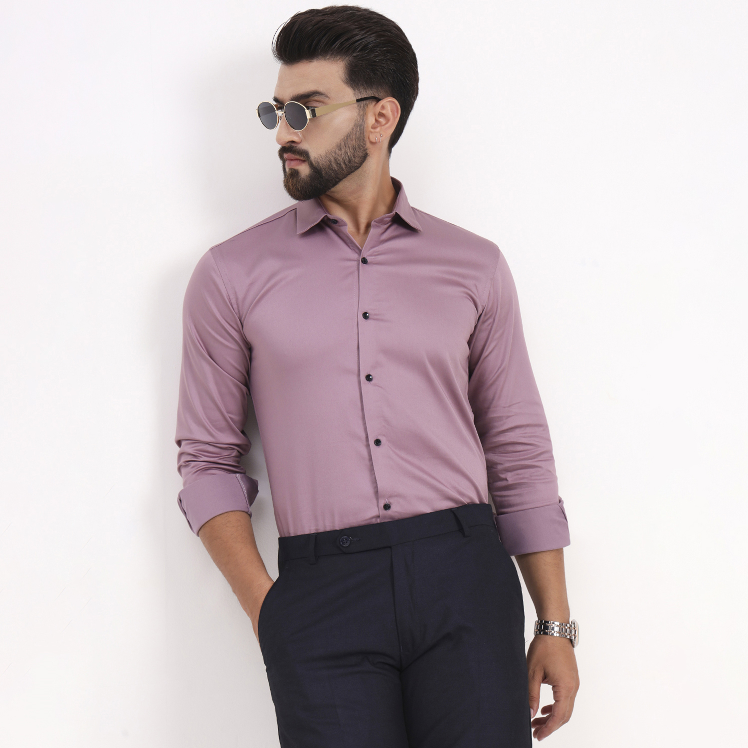 Men's Faded Pink Satin Casual Solid Regular Fit Full Sleeves Shirt with Spread Collar - Image 2
