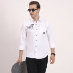 Men’s Cotton Casual Printed Striped Stylish Full Sleeves T-Shirt – White